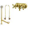 Polished Brass Wall Mount Clawfoot Tub Faucet Package w Drain Supplies Stops CC47T2system