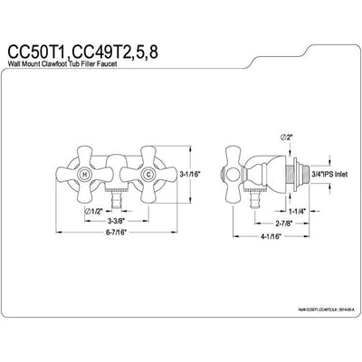 Kingston Brass Polished Brass Wall Mount Clawfoot Tub Filler Faucet CC49T2