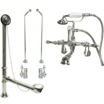 Chrome Wall Mount Clawfoot Bath Tub Filler Faucet w Hand Shower Package CC52T1system