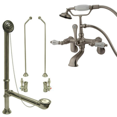 Satin Nickel Wall Mount Clawfoot Bath Tub Filler Faucet w Hand Shower Package CC53T8system