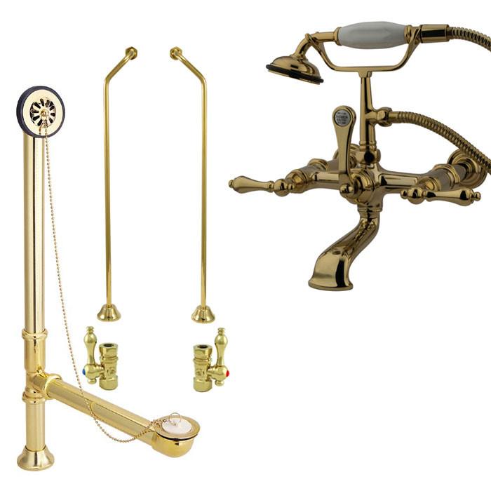 Polished Brass Wall Mount Clawfoot Tub Filler Faucet w Hand Shower Package CC541T2system