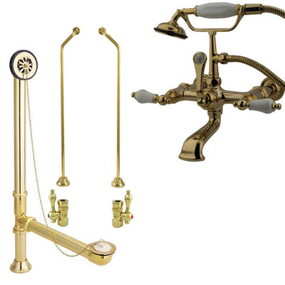 Polished Brass Wall Mount Clawfoot Tub Filler Faucet w Hand Shower Package CC543T2system