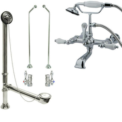 Chrome Wall Mount Clawfoot Tub Filler Faucet w Hand Shower Package CC544T1system