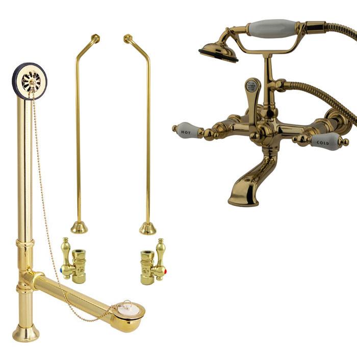 Polished Brass Wall Mount Clawfoot Tub Filler Faucet w Hand Shower Package CC545T2system