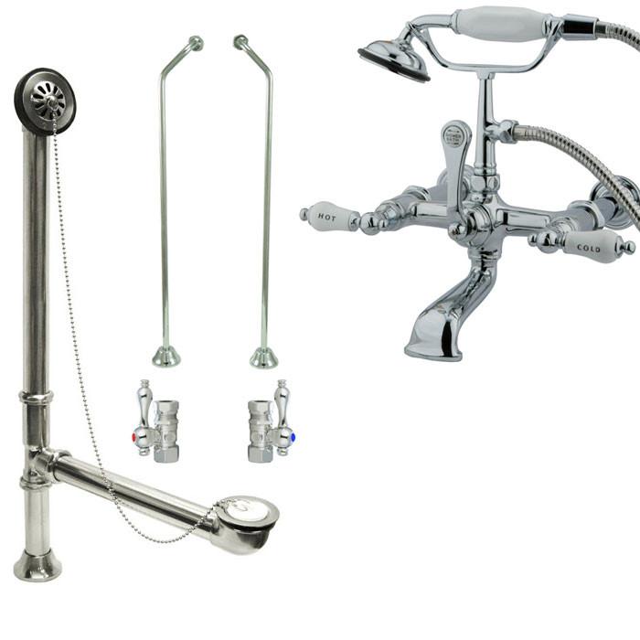 Chrome Wall Mount Clawfoot Bath Tub Filler Faucet w Hand Shower Package CC546T1system