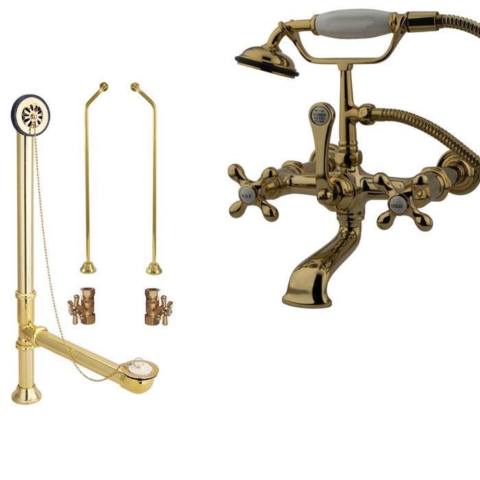 Polished Brass Wall Mount Clawfoot Tub Filler Faucet w Hand Shower Package CC547T2system