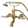 Kingston Polished Brass Wall Mount Clawfoot Tub Faucet w Hand Shower CC553T2