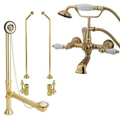 Polished Brass Wall Mount Clawfoot Tub Filler Faucet w Hand Shower Package CC553T2system