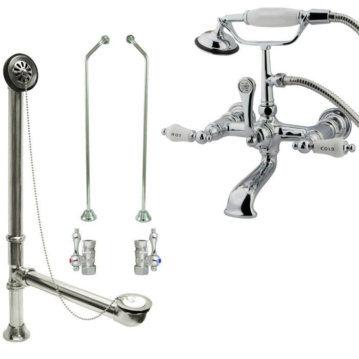 Chrome Wall Mount Clawfoot Tub Filler Faucet w Hand Shower Package CC556T1system