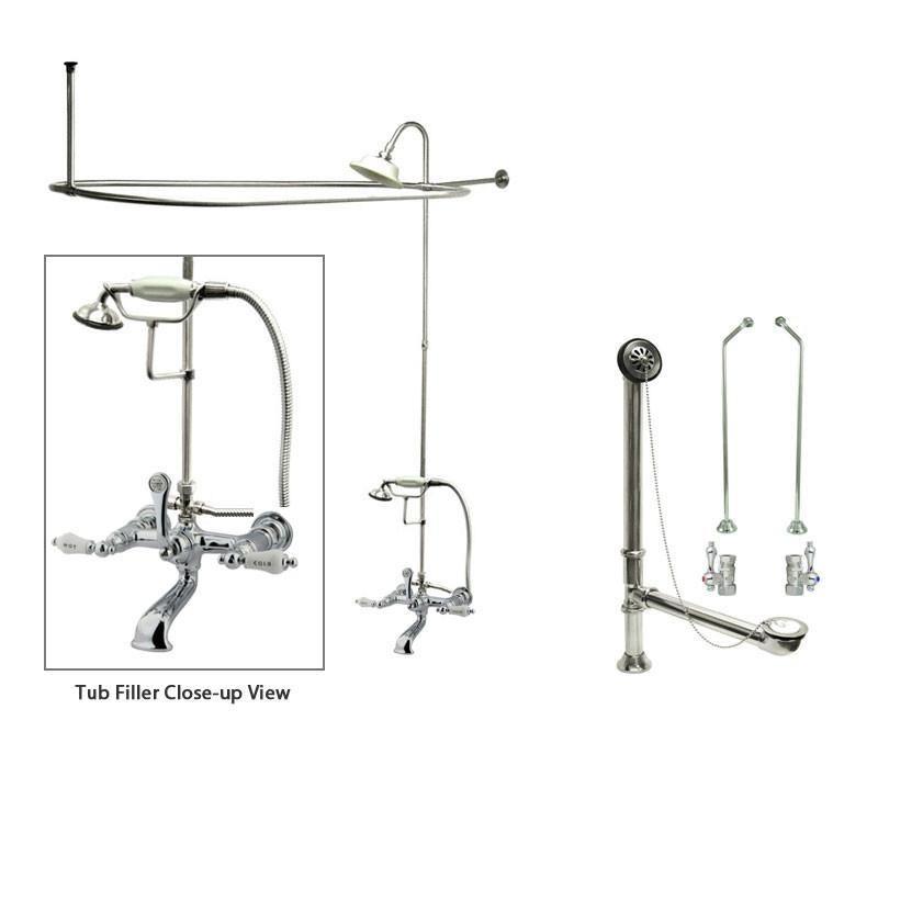 Chrome Clawfoot Tub Faucet Shower Kit with Enclosure Curtain Rod 556T1CTS