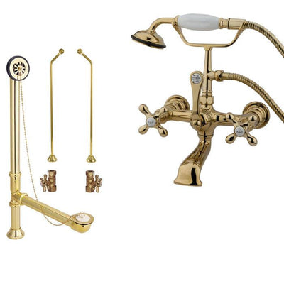 Polished Brass Wall Mount Clawfoot Tub Filler Faucet w Hand Shower Package CC557T2system