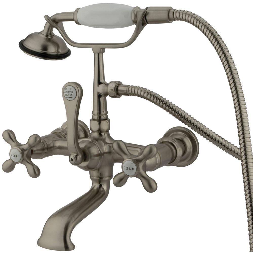 Kingston Brass Satin Nickel Wall Mount Clawfoot Tub Faucet w Hand Shower CC557T8