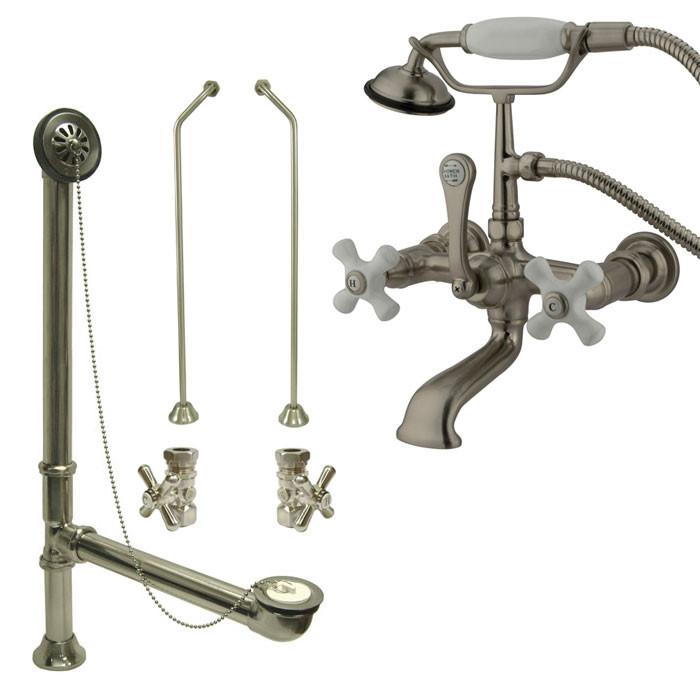 Satin Nickel Wall Mount Clawfoot Tub Filler Faucet w Hand Shower Package CC559T8system