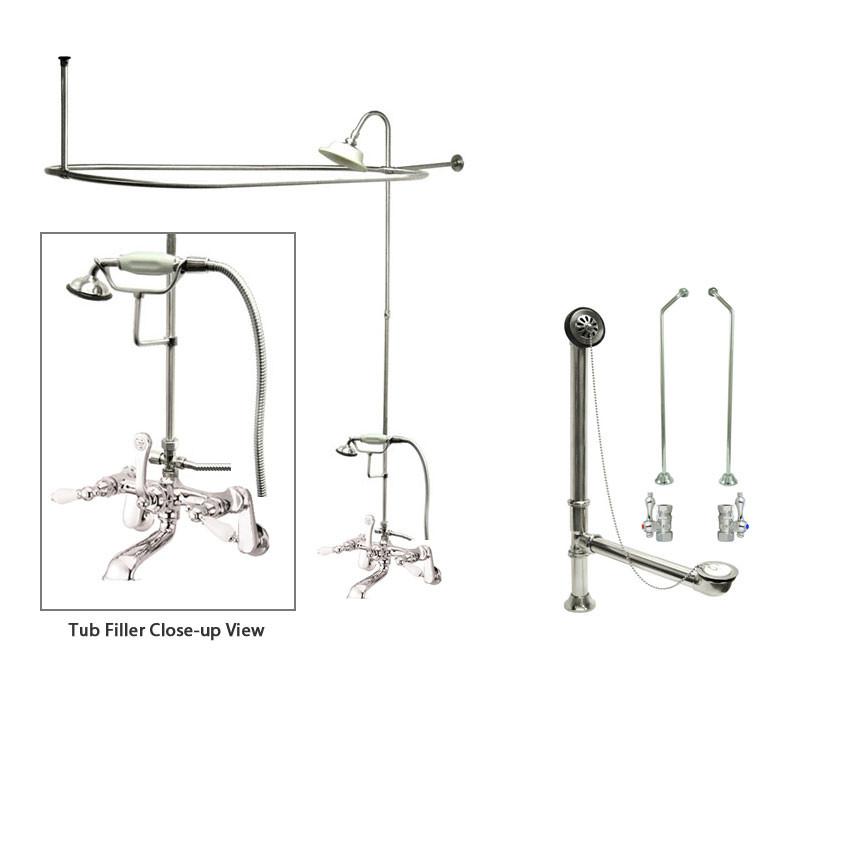 Chrome Clawfoot Tub Faucet Shower Kit with Enclosure Curtain Rod 56T1CTS