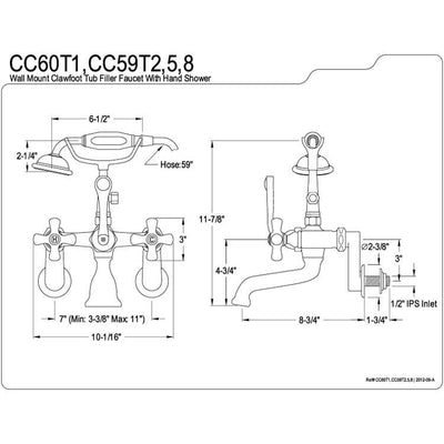 Kingston Brass Satin Nickel Wall Mount Clawfoot Tub Faucet w Hand Shower CC59T8