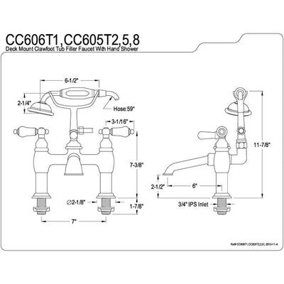 Kingston Chrome Deck Mount Clawfoot Tub Filler Faucet with Hand Shower CC606T1