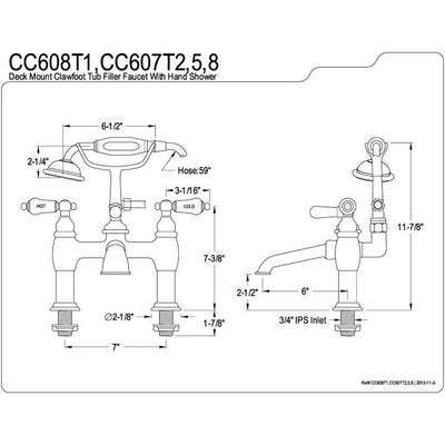 Kingston Chrome Deck Mount Clawfoot Tub Filler Faucet with Hand Shower CC608T1