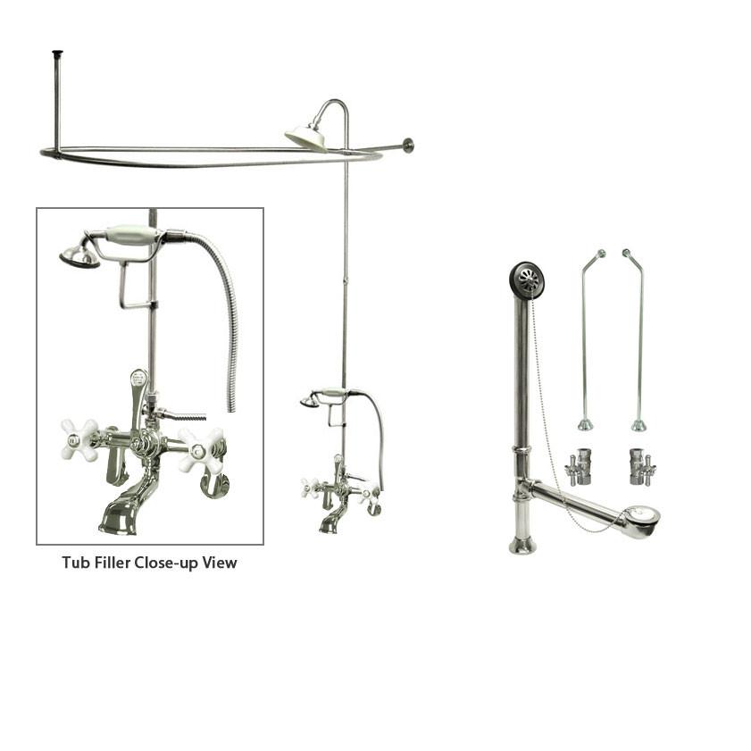 Chrome Clawfoot Tub Faucet Shower Kit with Enclosure Curtain Rod 60T1CTS