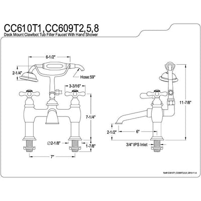 Kingston Chrome Deck Mount Clawfoot Tub Filler Faucet with Hand Shower CC610T1