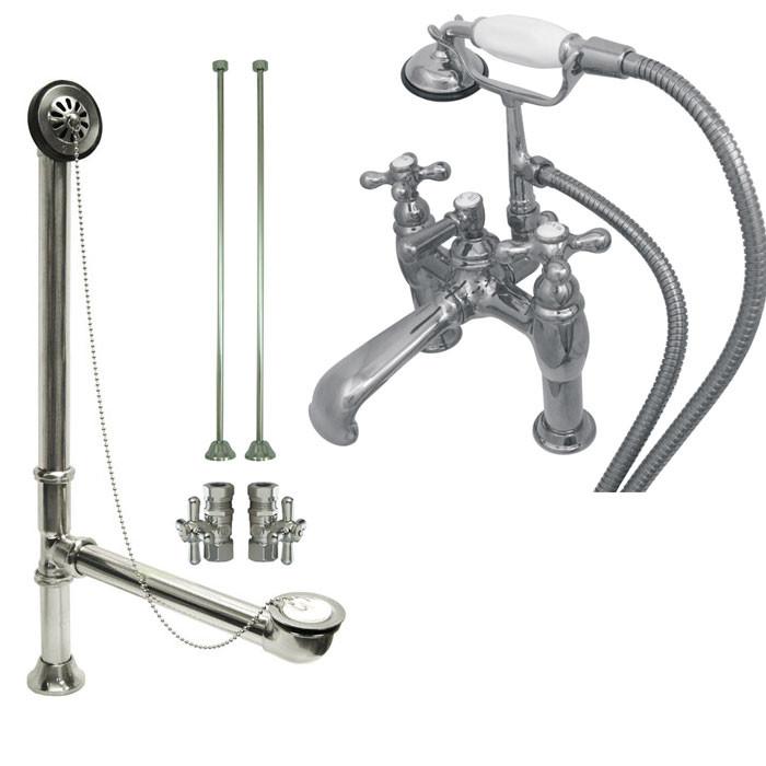 Chrome Deck Mount Clawfoot Bathtub Filler Faucet w Hand Shower Package CC610T1system