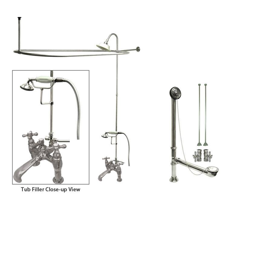 Chrome Clawfoot Tub Faucet Shower Kit with Enclosure Curtain Rod 610T1CTS