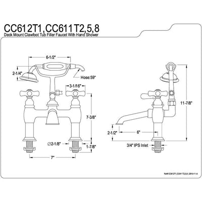 Kingston Chrome Deck Mount Clawfoot Tub Filler Faucet with Hand Shower CC612T1