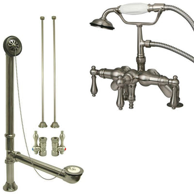 Satin Nickel Deck Mount Clawfoot Tub Filler Faucet w Hand Shower Package CC619T8system