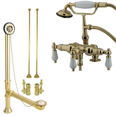 Polished Brass Deck Mount Clawfoot Tub Filler Faucet w Hand Shower Package CC621T2system