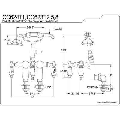 Kingston Polished Brass Deck Mount Clawfoot Tub Faucet w Hand Shower CC623T2