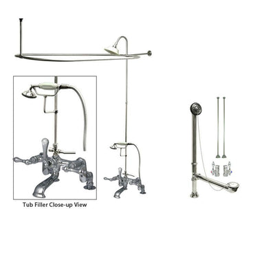 Chrome Clawfoot Tub Faucet Shower Kit with Enclosure Curtain Rod 652T1CTS