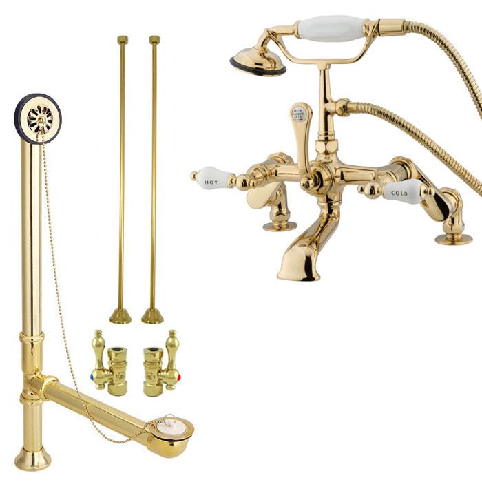 Polished Brass Deck Mount Clawfoot Bathtub Faucet w Hand Shower Package CC653T2system