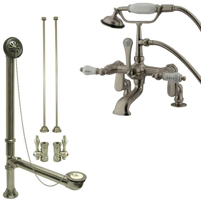 Satin Nickel Deck Mount Clawfoot Tub Filler Faucet w Hand Shower Package CC653T8system