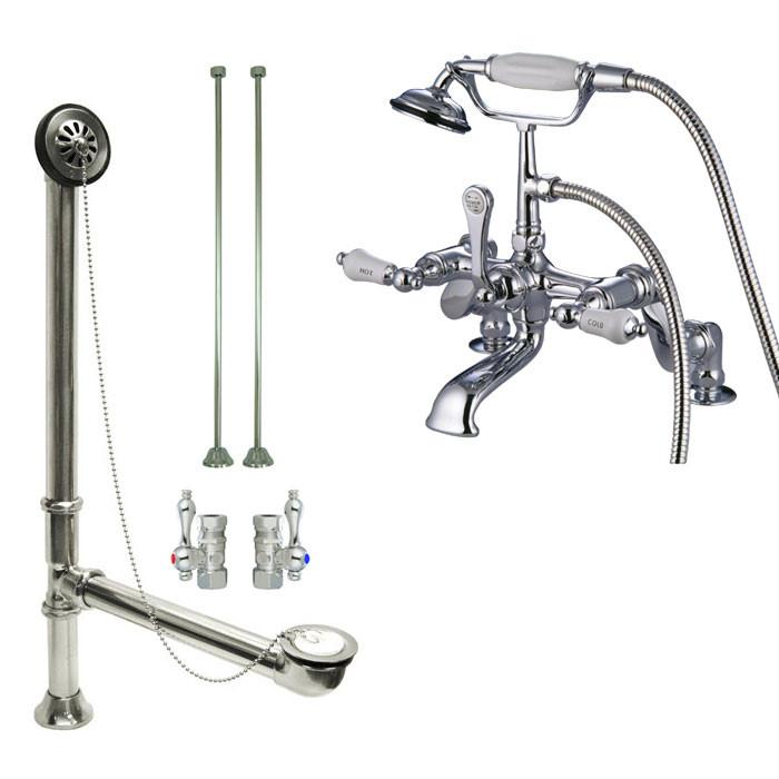 Chrome Deck Mount Clawfoot Bathtub Filler Faucet w Hand Shower Package CC654T1system