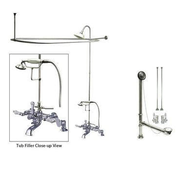 Chrome Clawfoot Tub Faucet Shower Kit with Enclosure Curtain Rod 654T1CTS