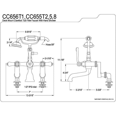 Kingston Brass Satin Nickel Deck Mount Clawfoot Tub Faucet w Hand Shower CC655T8