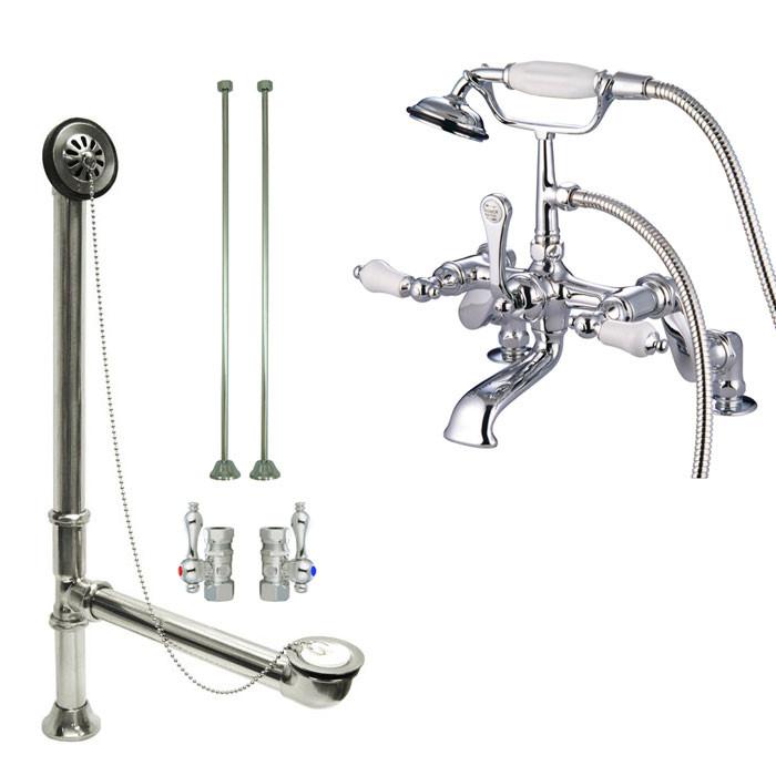 Chrome Deck Mount Clawfoot Bathtub Filler Faucet w Hand Shower Package CC656T1system