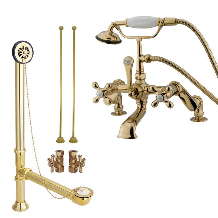 Polished Brass Deck Mount Clawfoot Tub Filler Faucet w Hand Shower Package CC657T2system