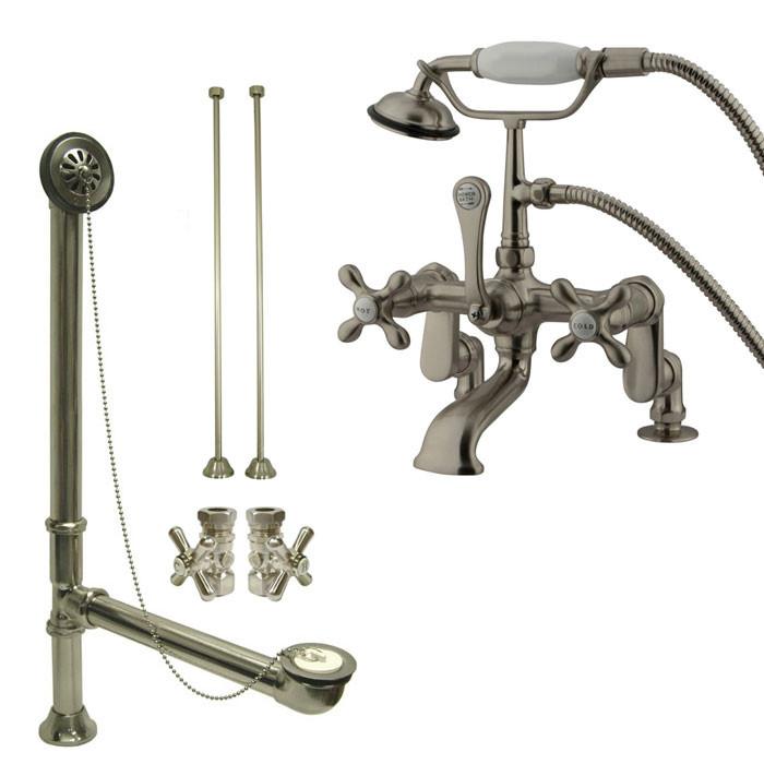 Satin Nickel Deck Mount Clawfoot Tub Filler Faucet w Hand Shower Package CC657T8system