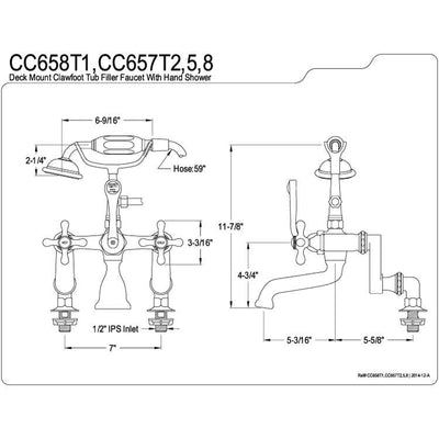 Kingston Brass Chrome Deck Mount Clawfoot Tub Faucet w Hand Shower CC658T1