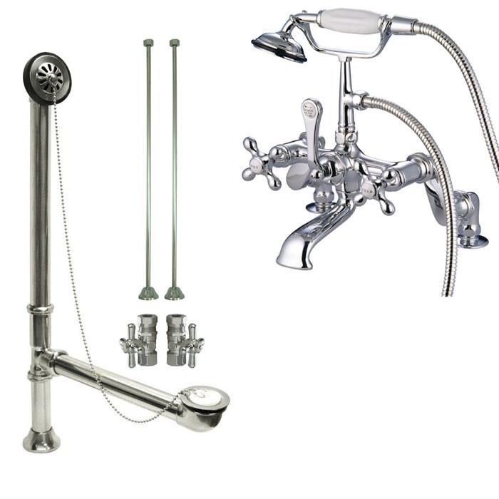 Chrome Deck Mount Clawfoot Bathtub Filler Faucet w Hand Shower Package CC658T1system