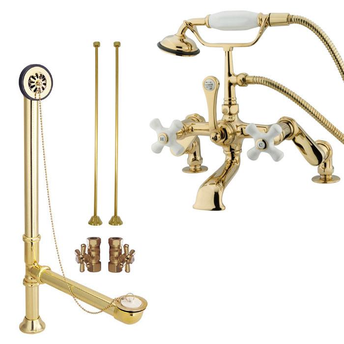 Polished Brass Deck Mount Clawfoot Tub Filler Faucet w Hand Shower Package CC659T2system