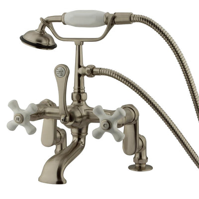 Kingston Satin Nickel Deck Mount Clawfoot Tub Faucet with Hand Shower CC659T8