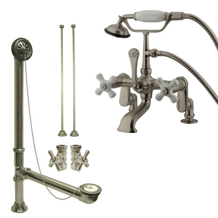 Satin Nickel Deck Mount Clawfoot Tub Filler Faucet w Hand Shower Package CC659T8system