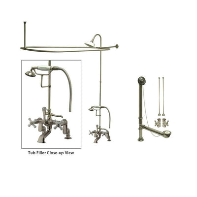 Satin Nickel Clawfoot Tub Faucet Shower Kit with Enclosure Curtain Rod 659T8CTS