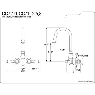 Kingston Brass Polished Brass Wall Mount Clawfoot Tub Filler Faucet CC71T2