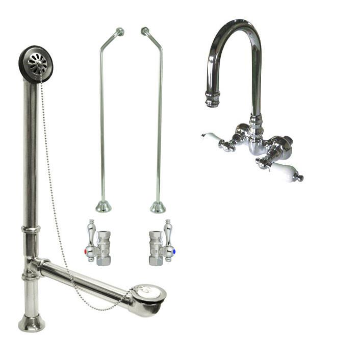 Chrome Wall Mount Clawfoot Bathtub Faucet Package Supply Lines & Drain CC76T1system