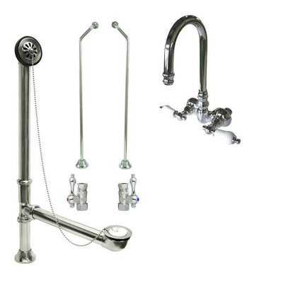 Chrome Wall Mount Clawfoot Bathtub Faucet Package Supply Lines & Drain CC76T1system