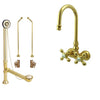 Polished Brass Wall Mount Clawfoot Tub Faucet Package Supply Lines & Drain CC77T2system