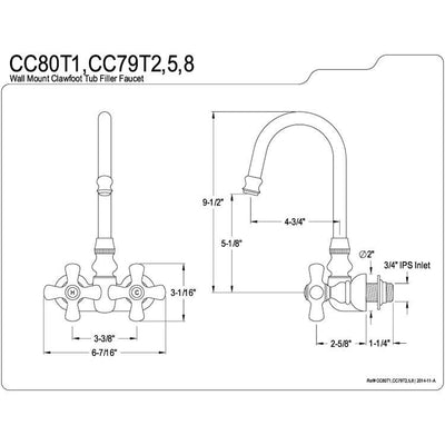 Kingston Brass Oil Rubbed Bronze Wall Mount Clawfoot Tub Filler Faucet CC79T5