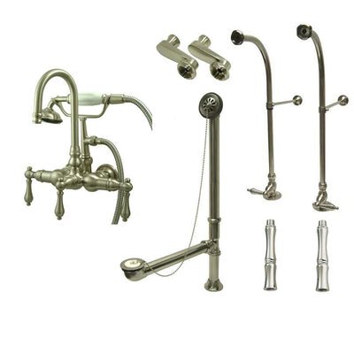 Freestanding Floor Mount Satin Nickel Metal Lever Handle Clawfoot Tub Filler Faucet with Hand Shower Package 7T8FSP